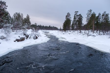 Rio Juutua, Laponia, Finlandia, febrero 2024